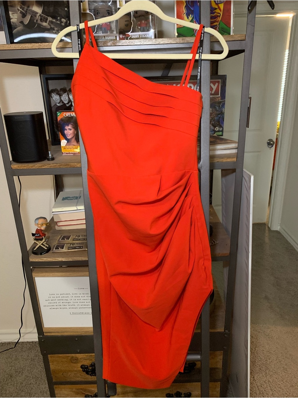 Lavish Alice Vibrant Red Slant Shoulder Draped Dress
